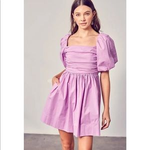Women’s Short Sleeve Poplin Open Back Mini Dress in Pink Lavender